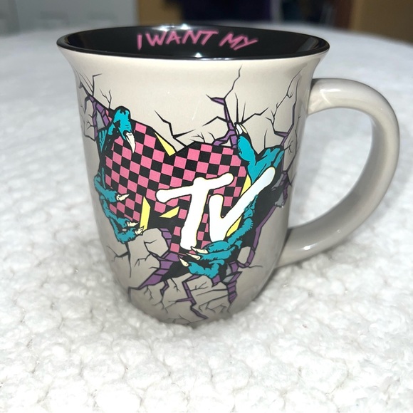 Retro MTV Coffee Cup Coffee Mug Tea Cup Tea Mug Grey/Multicolor Ceramic 16 oz - Picture 1 of 4
